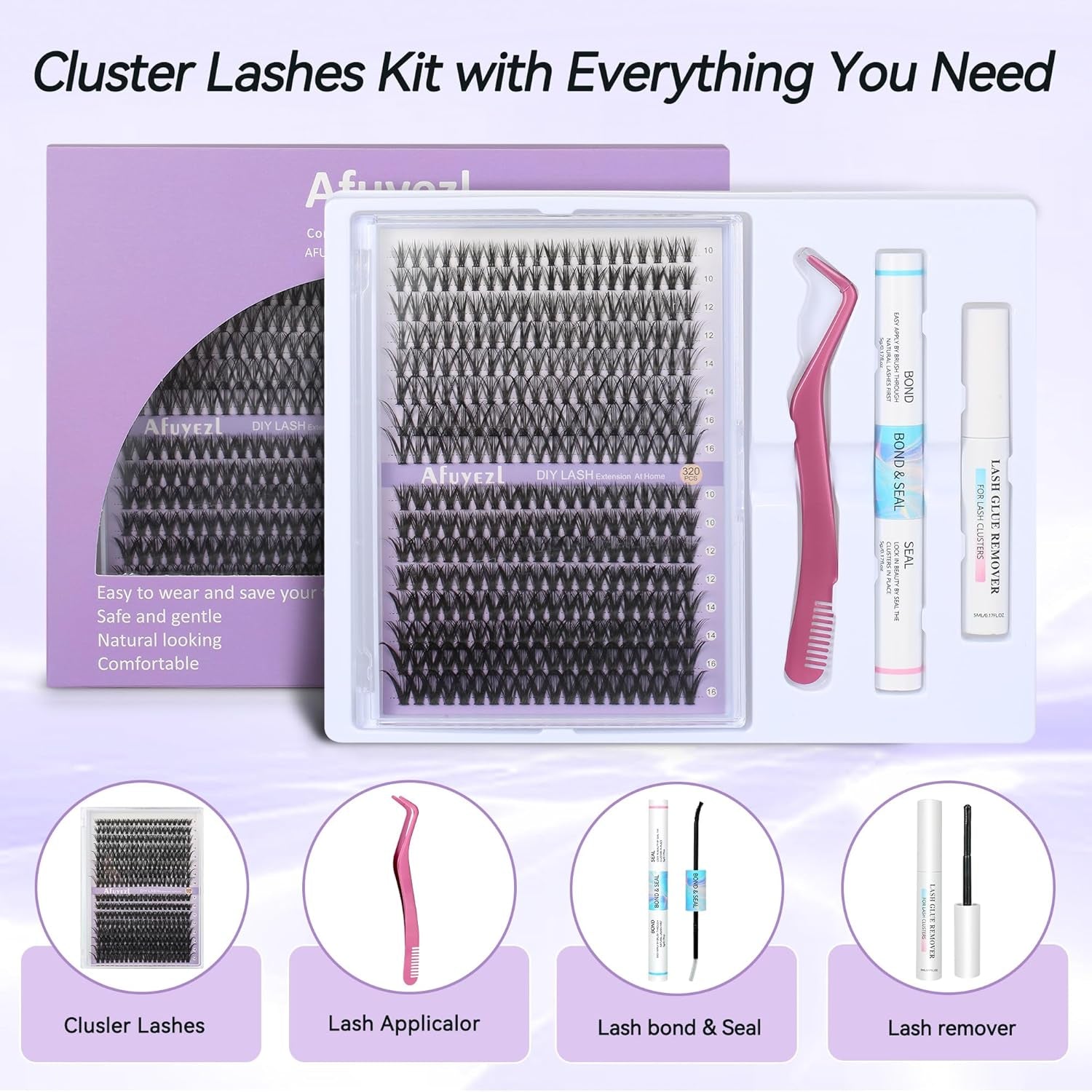 Lash Clusters Lash Extension Kit DIY Eyelash Extension Kit Beauty Eyelashes Clusters 280Pcs Lashes Clusters 10-16Mm Mix 30D 40D Curl Lash Clusters Kit with Lash Bond and Seal