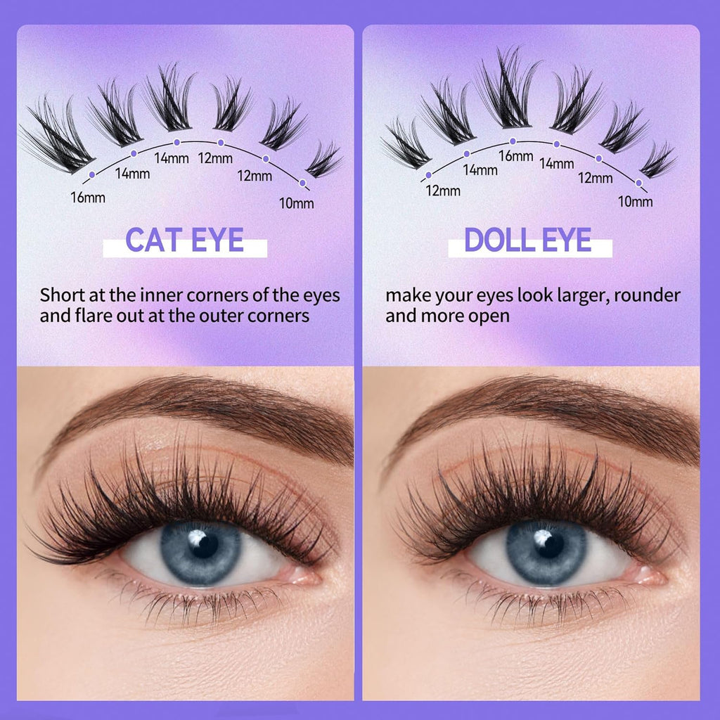 Lash Clusters Lash Extension Kit DIY Eyelash Extension Kit Beauty Eyelashes Clusters 280Pcs Lashes Clusters 10-16Mm Mix 30D 40D Curl Lash Clusters Kit with Lash Bond and Seal