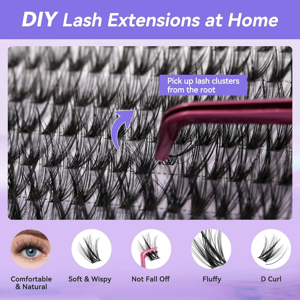 Lash Clusters Lash Extension Kit DIY Eyelash Extension Kit Beauty Eyelashes Clusters 280Pcs Lashes Clusters 10-16Mm Mix 30D 40D Curl Lash Clusters Kit with Lash Bond and Seal