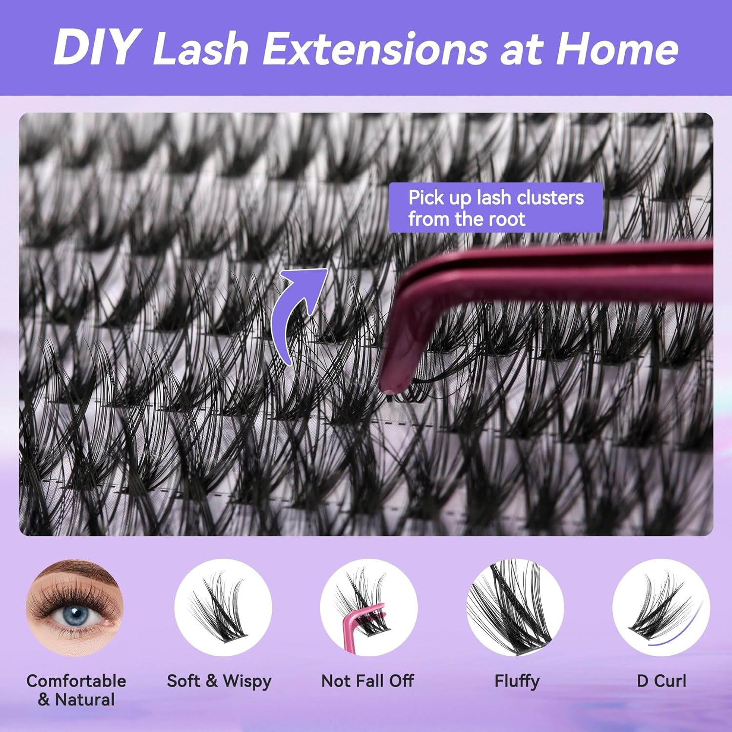Lash Clusters Lash Extension Kit DIY Eyelash Extension Kit Beauty Eyelashes Clusters 280Pcs Lashes Clusters 10-16Mm Mix 30D 40D Curl Lash Clusters Kit with Lash Bond and Seal