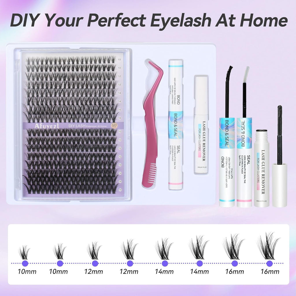 Lash Clusters Lash Extension Kit DIY Eyelash Extension Kit Beauty Eyelashes Clusters 280Pcs Lashes Clusters 10-16Mm Mix 30D 40D Curl Lash Clusters Kit with Lash Bond and Seal