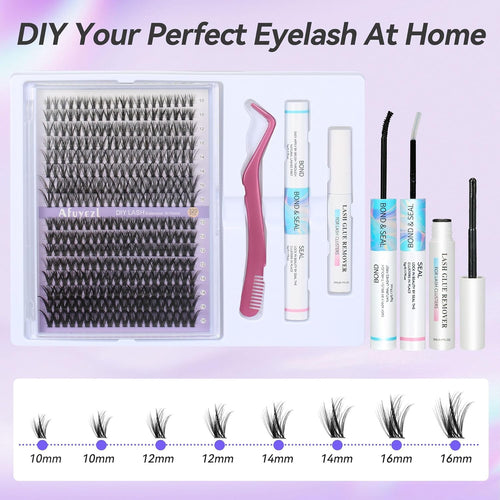 Lash Clusters Lash Extension Kit DIY Eyelash Extension Kit Beauty Eyelashes Clusters 280Pcs Lashes Clusters 10-16Mm Mix 30D 40D Curl Lash Clusters Kit with Lash Bond and Seal